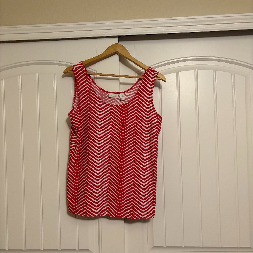 Chico's Red and White Striped Tank Top Size 2 US Large Sleeveless Nylon Blend